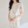 Summer White Heavy Hollow Embroidery Short Lace Top Skirt Two piece Set 2