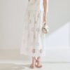 Summer White Heavy Hollow Embroidery Short Lace Top Skirt Two piece Set 3
