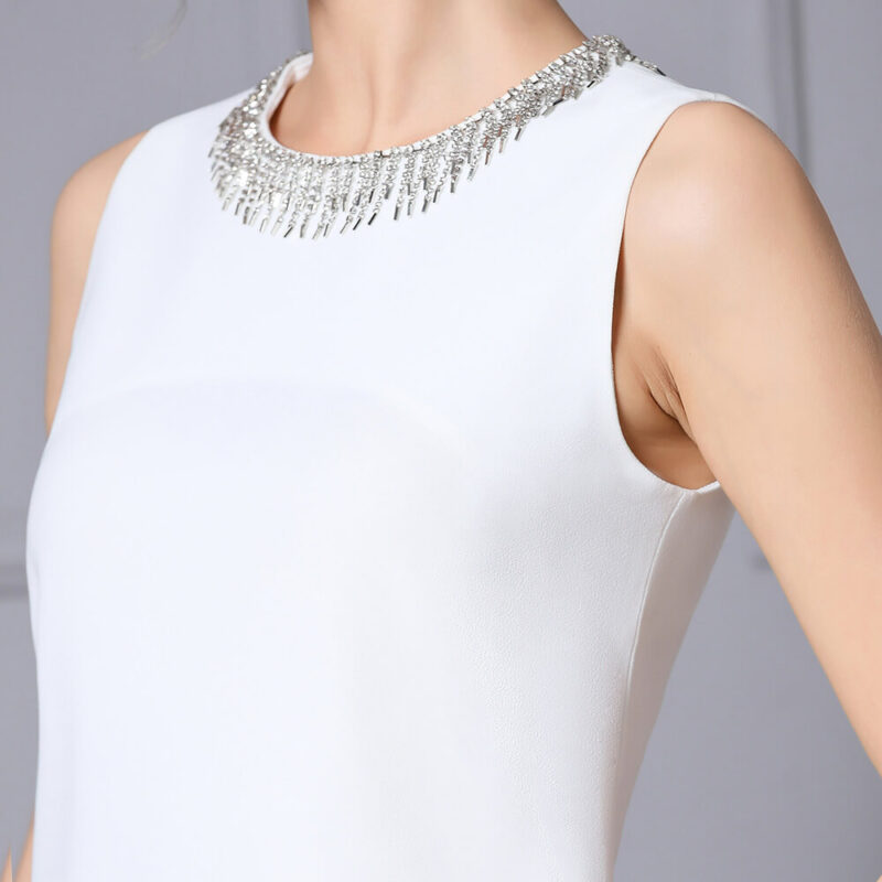 Summer White Holiday Style Studded Loose Vest Dress 2