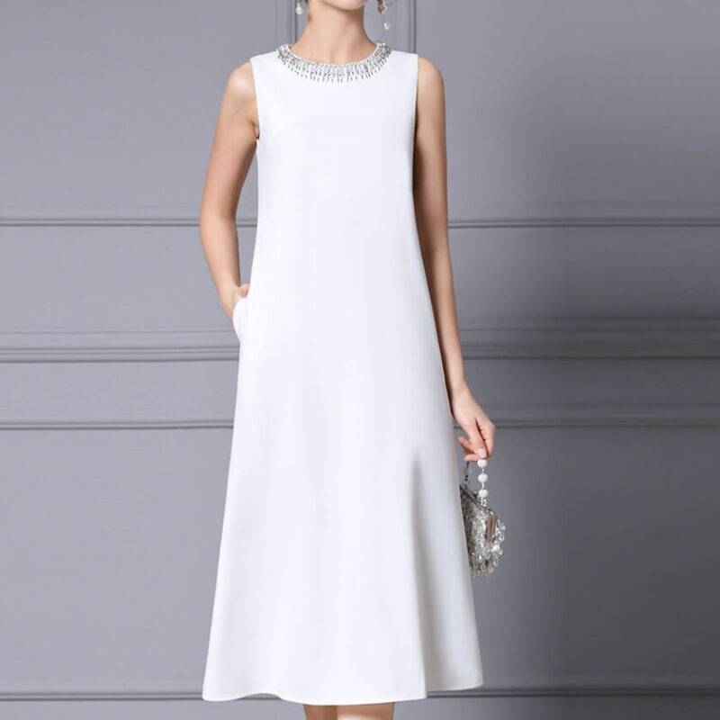 Summer White Holiday Style Studded Loose Vest Dress 3