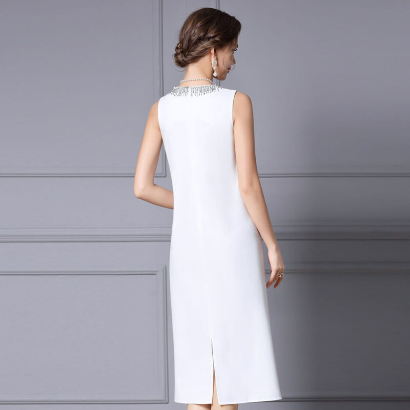 Summer White Holiday Style Studded Loose Vest Dress 4