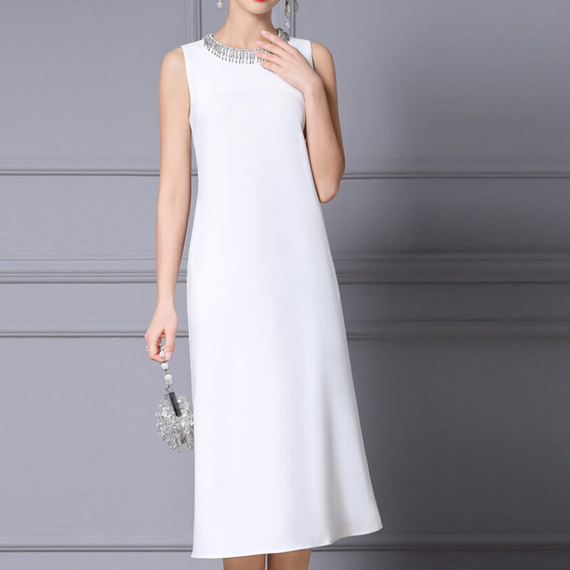 Summer White Holiday Style Studded Loose Vest Dress 5