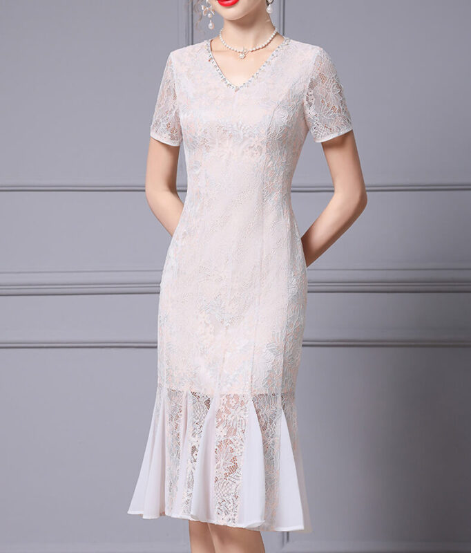 Summer White Lace Fishtail Dress 4