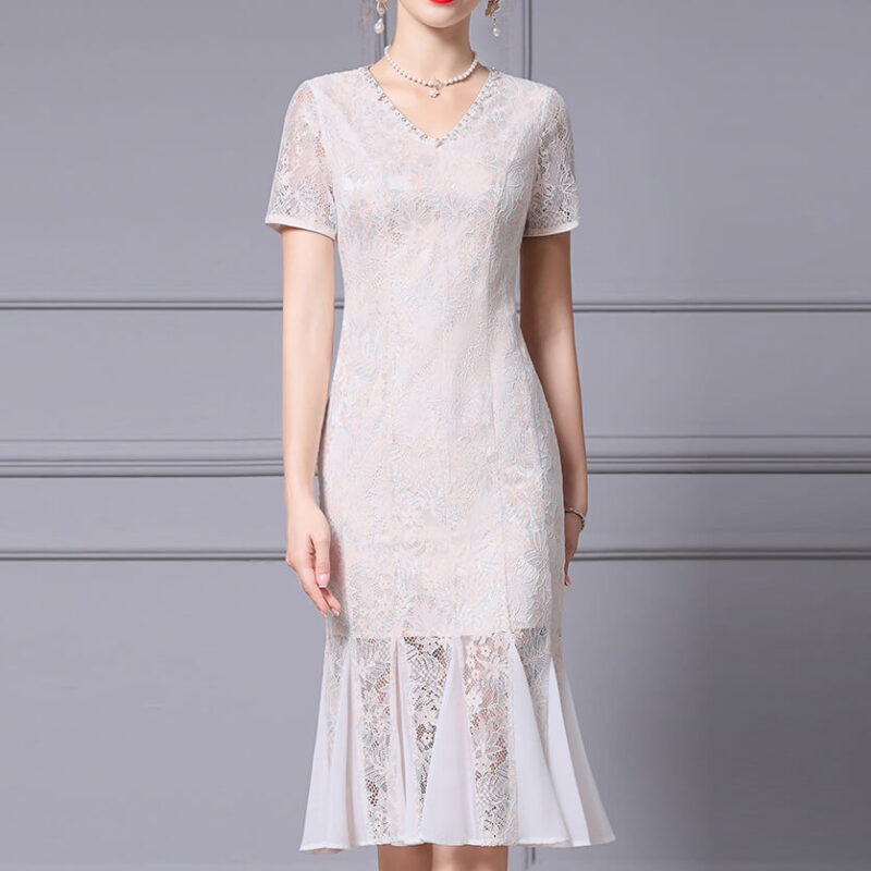 Summer White Lace Fishtail Dress 7