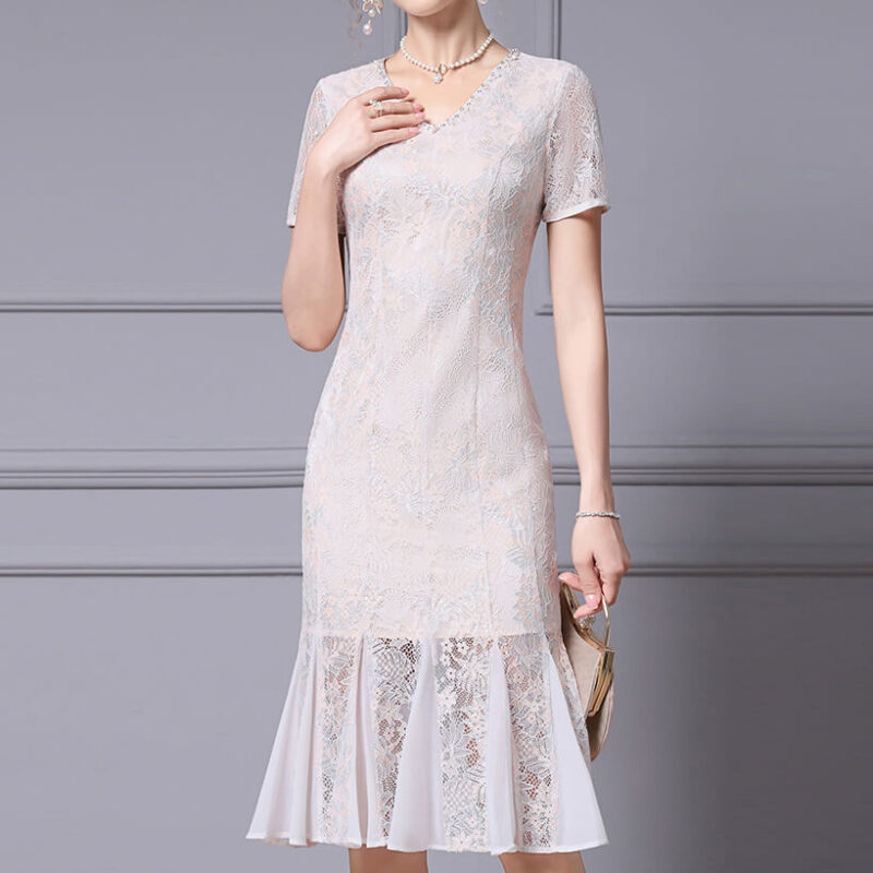 Summer White Lace Fishtail Dress 8
