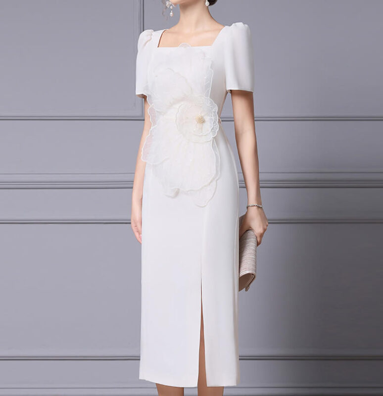 Summer White Organza 3D Flower Dress 4