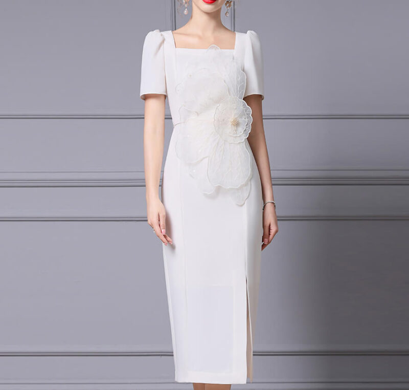 Summer White Organza 3D Flower Dress 5