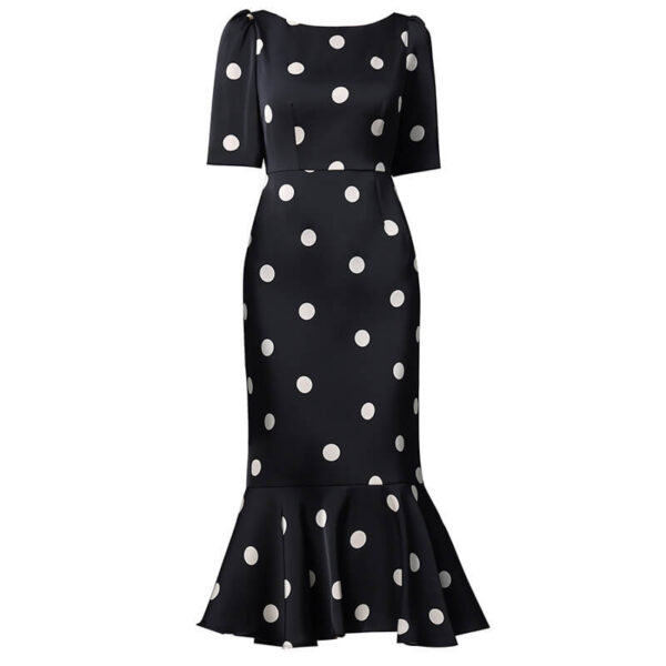 Summer White Polka Dot Slim Fishtail Evening Dress 1
