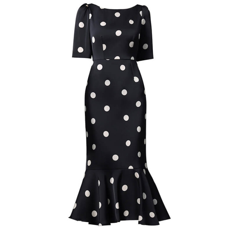 Summer White Polka Dot Slim Fishtail Evening Dress