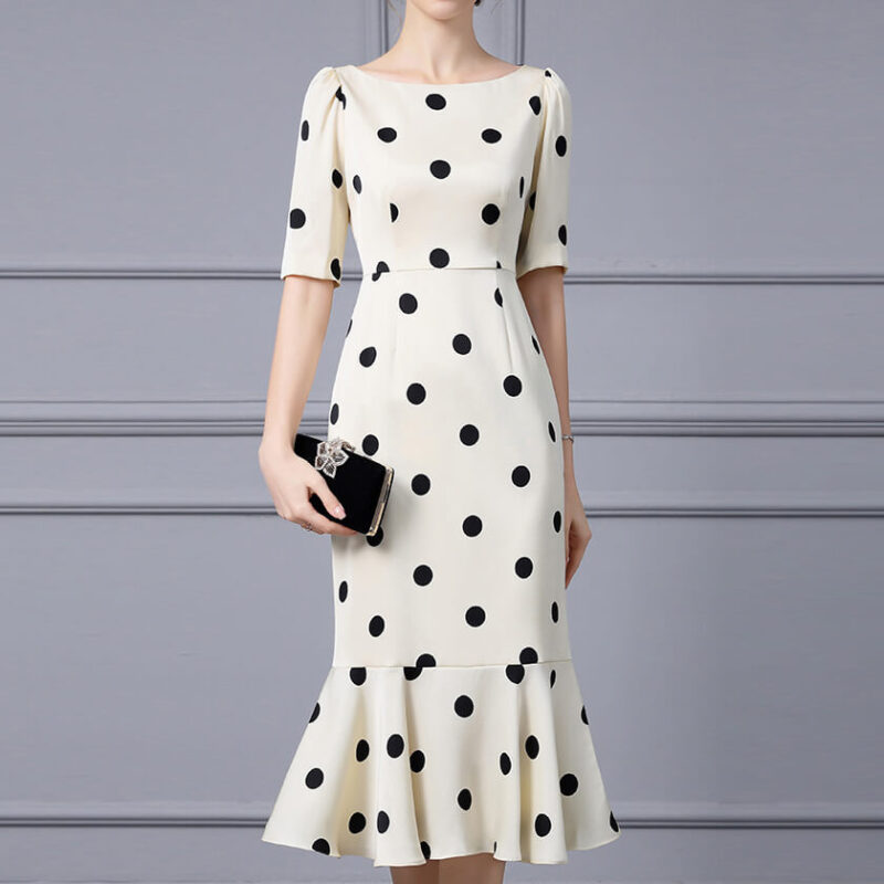 Summer White Polka Dot Slim Fishtail Evening Dress 2