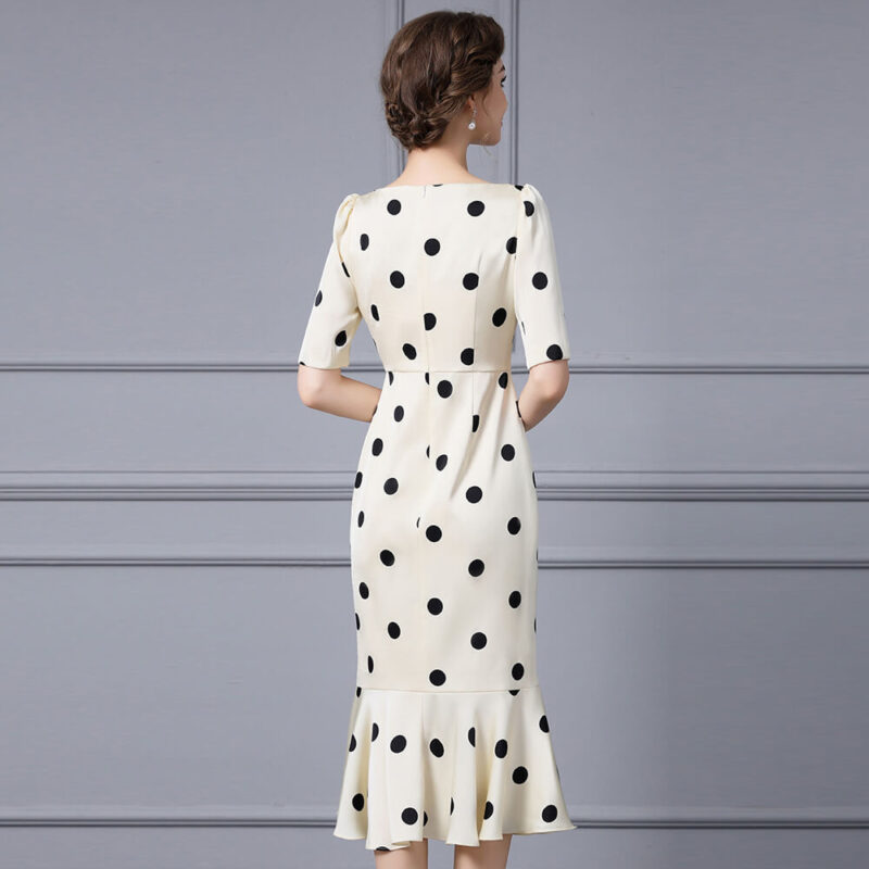 Summer White Polka Dot Slim Fishtail Evening Dress 5