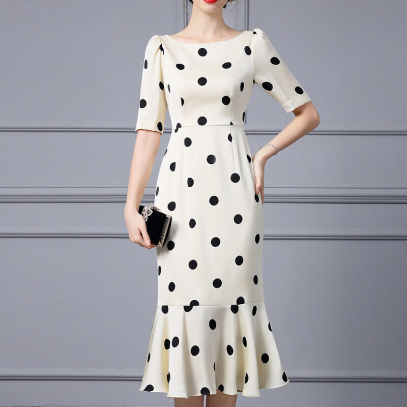 Summer White Polka Dot Slim Fishtail Evening Dress 8