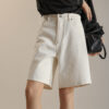 Summer White Pure Cotton Straight-cut Five-point Denim Shorts