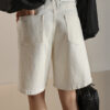 Summer White Pure Cotton Straight-cut Five-point Denim Shorts