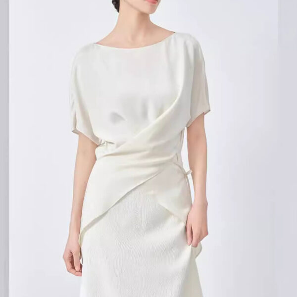 Summer White Silk French Waist Top 1