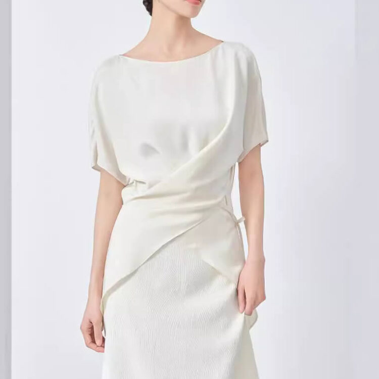 Summer Beige Silk French Waist Top