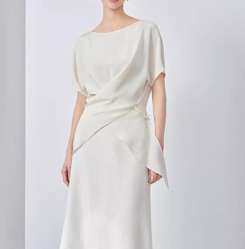 Summer White Silk French Waist Top 3