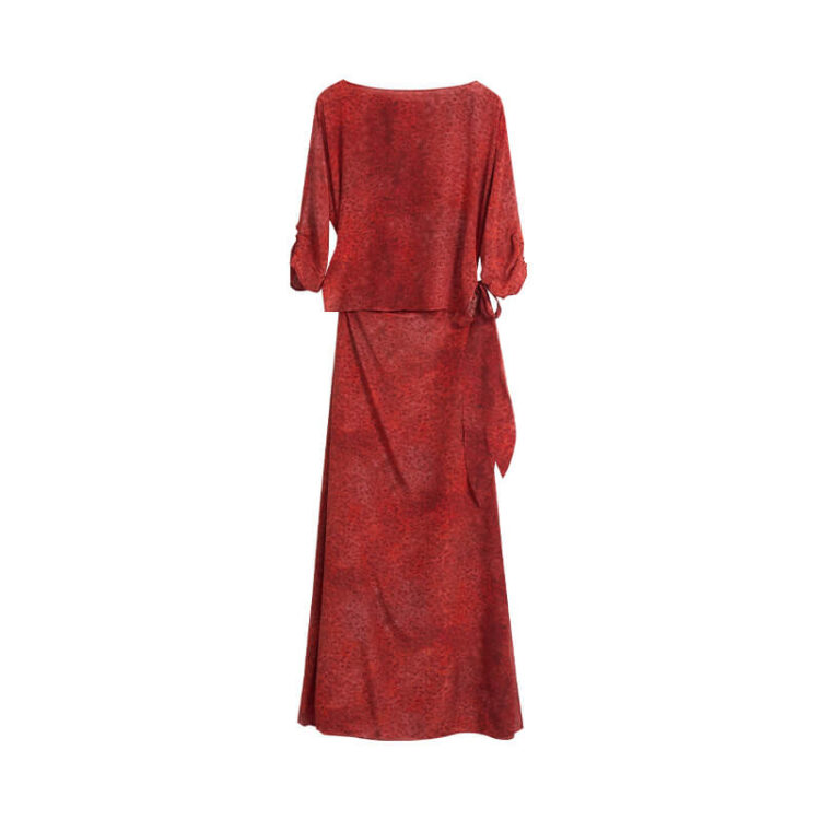 Summer Wrap-style Tie-fastening Slim-fit Red Silk Dress