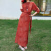 Summer Wrap style Tie fastening Slim fit Red Silk Dress 2