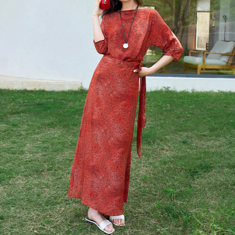 Summer Wrap style Tie fastening Slim fit Red Silk Dress 2