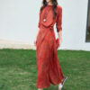 Summer Wrap style Tie fastening Slim fit Red Silk Dress 7