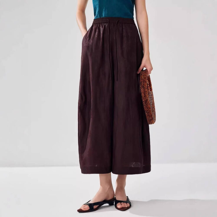 Summer Xiangyunsha Stretch Jacquard Satin Wide Leg Cropped Pants