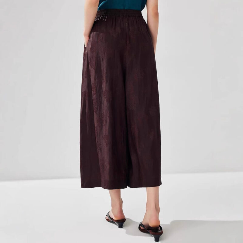 Summer Xiangyunsha Stretch Jacquard Satin Wide Leg Cropped Pants