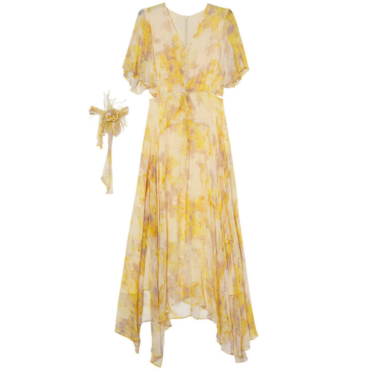 Summer Yellow Printed Resort Style Irregular Rayon Tulle Dress