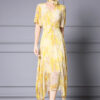 Summer Yellow Printed Resort Style Irregular Rayon Tulle Dress 4