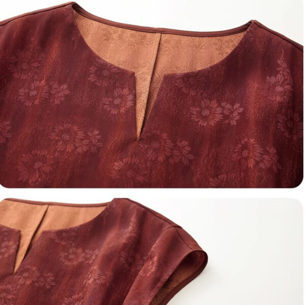 Summer silk jacquard loose lace short sleeved red dress 2