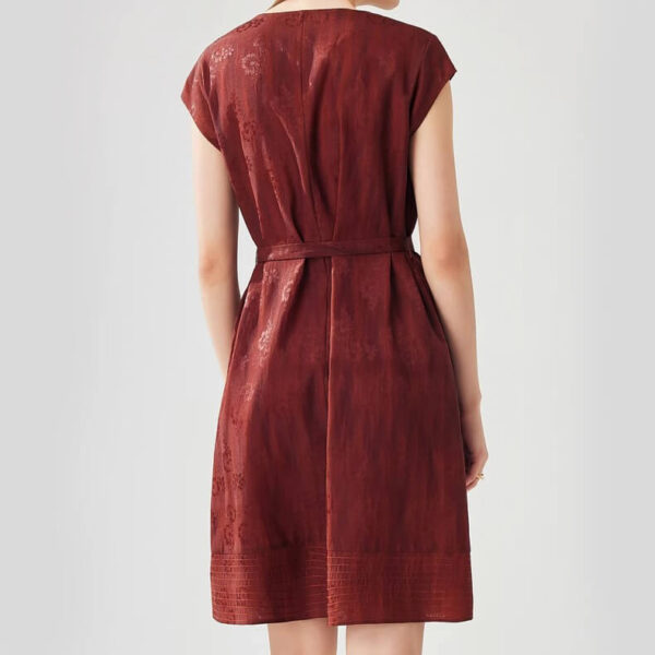 Summer silk jacquard loose lace short sleeved red dress 4