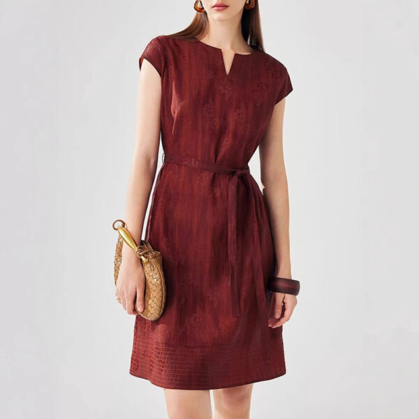 Summer silk jacquard loose lace short sleeved red dress 6