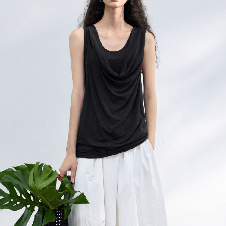 Tencel Drape Neck Double Layer Vest