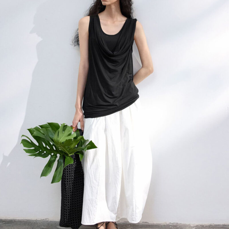 Tencel Drape Neck Double Layer Vest 2