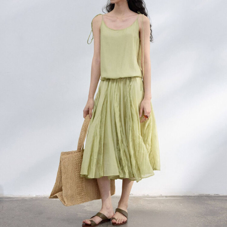 Tencel Linen Pleated Textured Dress