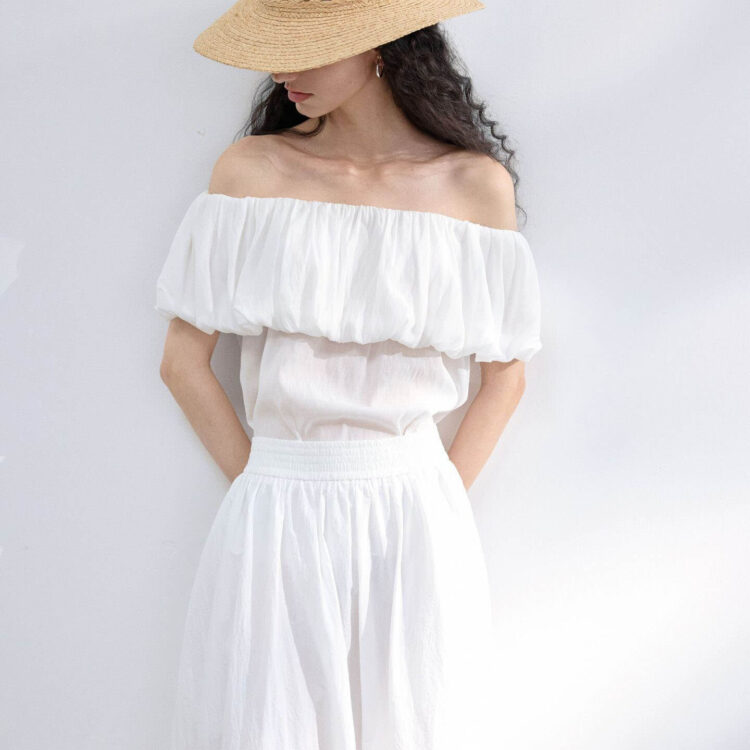 Tencel Off-shoulder Textured Top