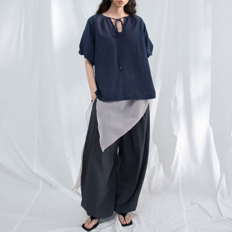 Tencel Puff Sleeve Textured Top