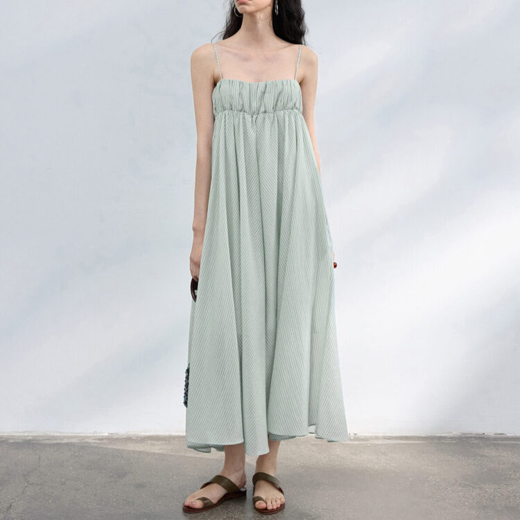 Tencel Striped Bandeau Slip Dress