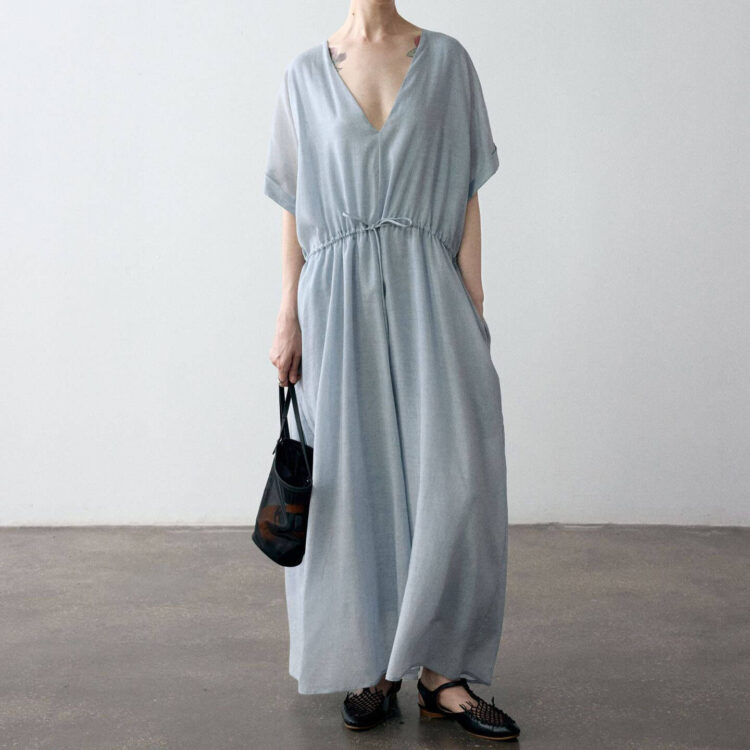 Tencel V-neck Drawstring Dress