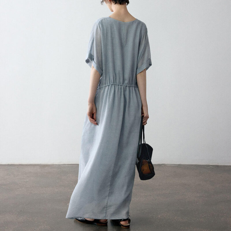 Tencel V neck Drawstring Dress 3
