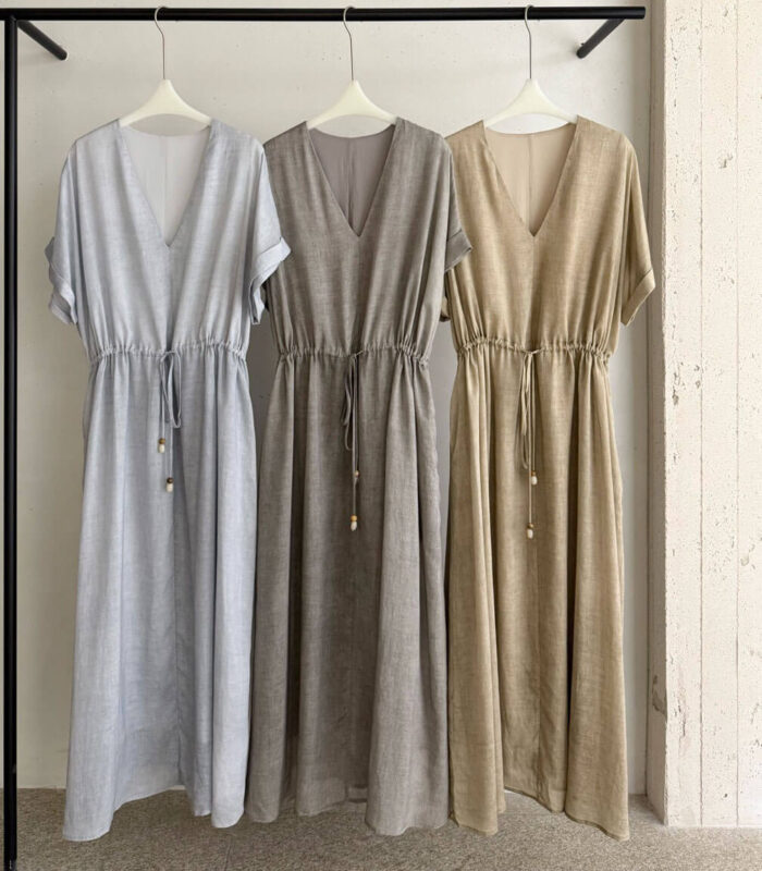 Tencel V neck Drawstring Dress 5