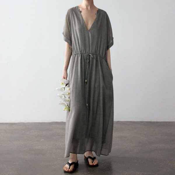 Tencel V neck Drawstring Dress 6