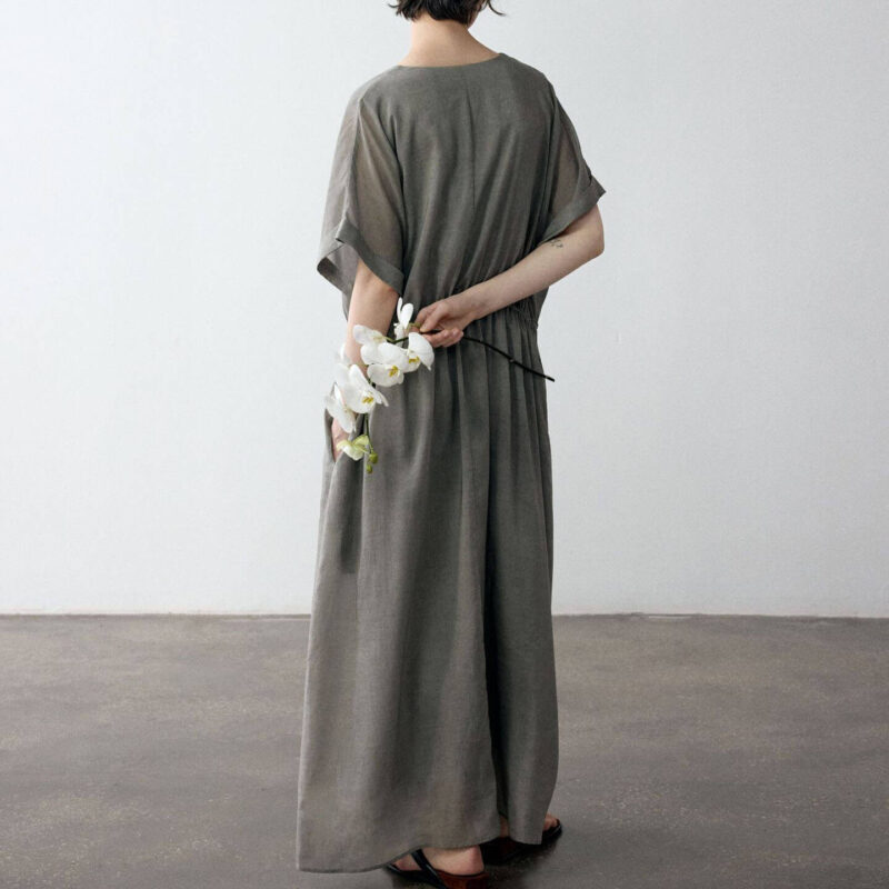 Tencel V neck Drawstring Dress 7