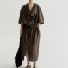 Tencel Cotton Draped Neckline Drawstring Sand Washed Distressed Texture Dress