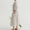 Tencel Cotton Draped Neckline Drawstring Sand Washed Distressed Texture Dress