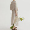 Tencel Cotton Draped Neckline Drawstring Sand Washed Distressed Texture Dress