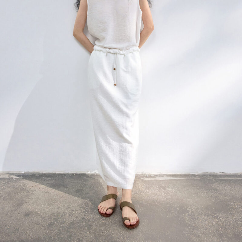 Tencel linen back slit long skirt 1