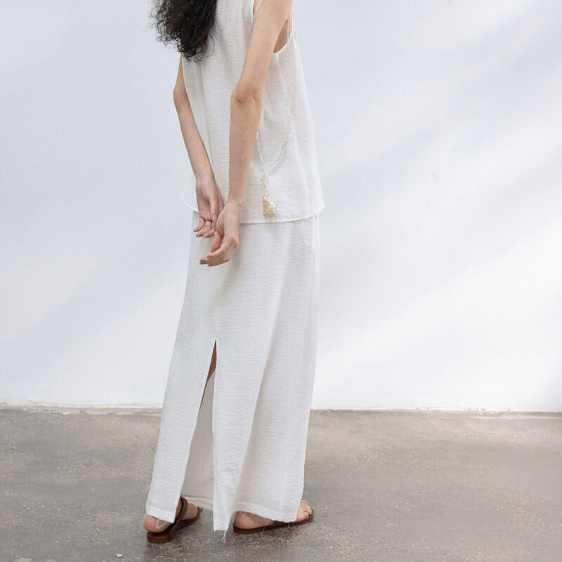 Tencel linen back slit long skirt 2