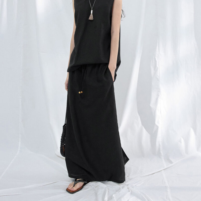 Tencel linen back slit long skirt 3