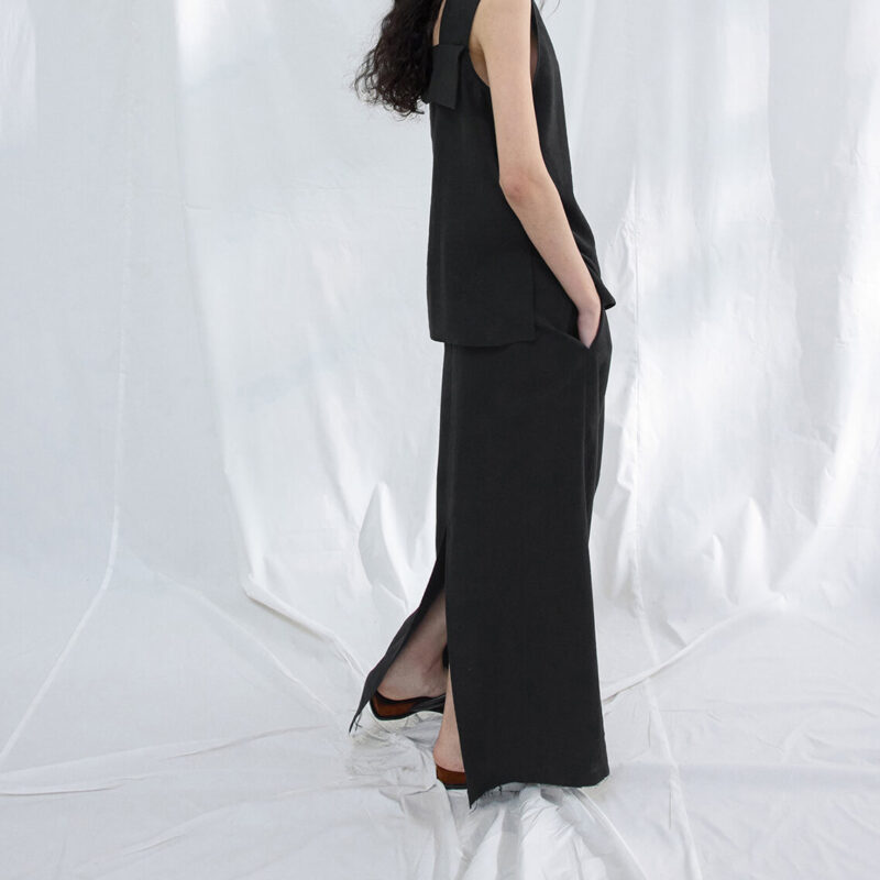 Tencel linen back slit long skirt 4
